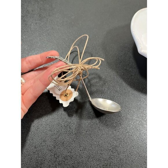 Mud Pie Let's Salsa Spoon & White Ceramic Serving Bowl Set w/ Gold Bead Trim - Picture 4 of 9